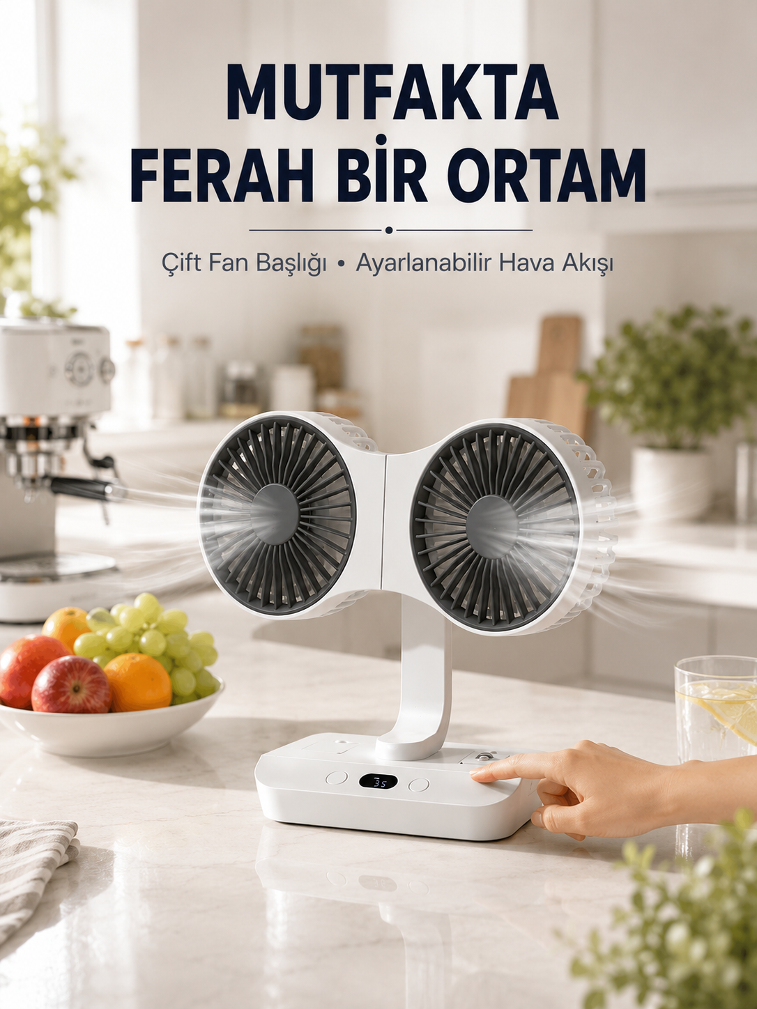 Ayarlanabilir Çift Fan Başlıklı Şarjlı Masa Vantilatörü - Lisinya Ayarlanabilir Çift Fan Başlıklı Şarjlı Masa Vantilatörü - Lisinya