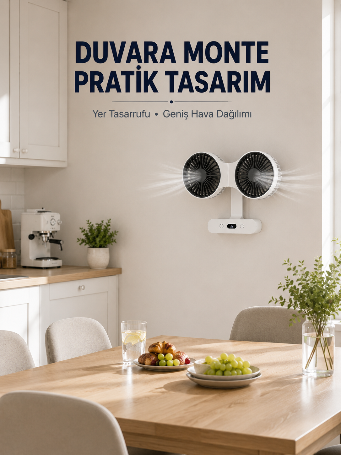 Dijital Göstergeli Çift Fan Başlıklı Masa Vantilatörü - Lisinya