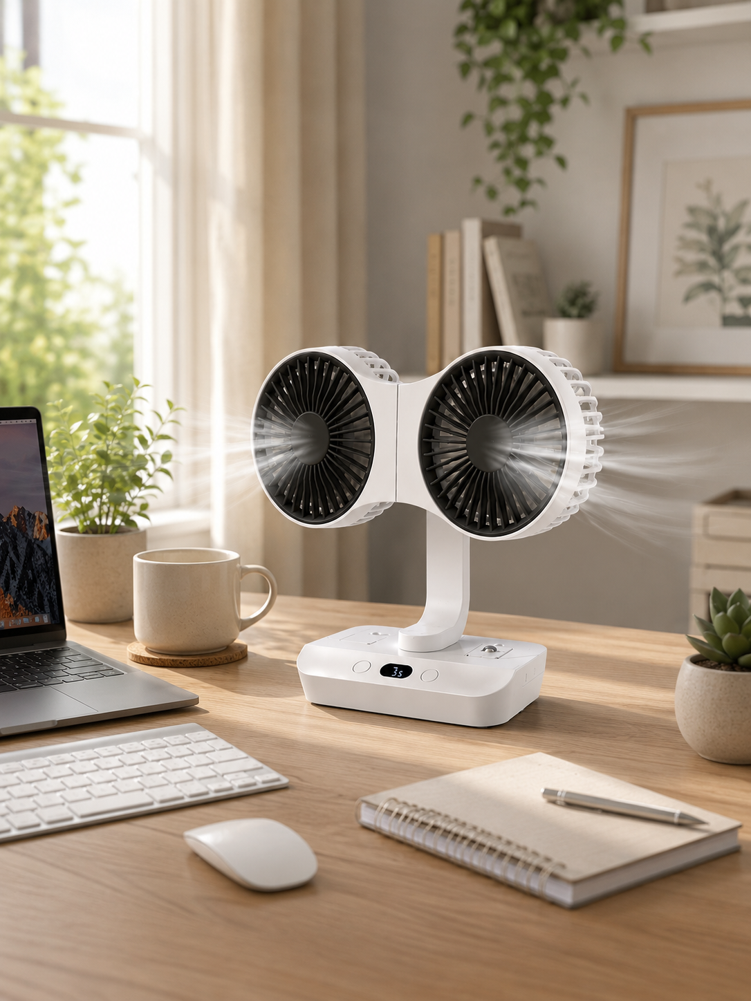 Ayarlanabilir Çift Fan Başlıklı Şarjlı Masa Vantilatörü - Lisinya Ayarlanabilir Çift Fan Başlıklı Şarjlı Masa Vantilatörü - Lisinya