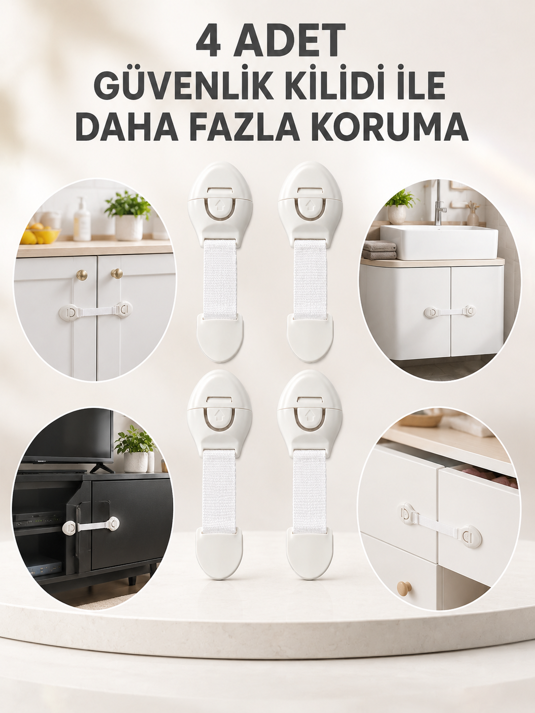 4'lü Esnek Kayışlı Çocuk Güvenlik Kilidi Pratik ve Güvenli Kullanım - Lisinya