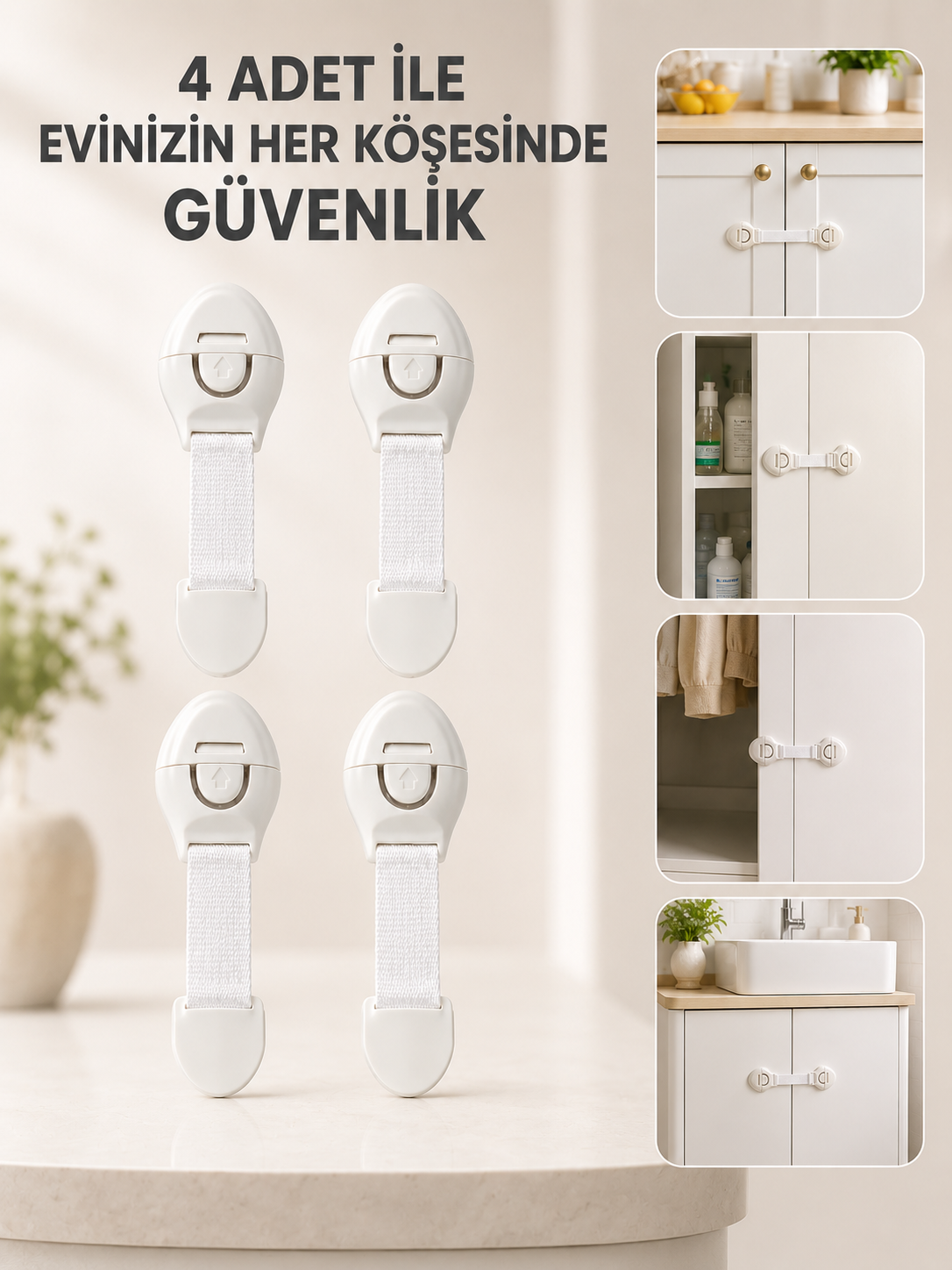 4 Adet Çok Amaçlı Çocuk Güvenlik Kilidi Dolap, Çekmece ve Gardırop İçin - Lisinya