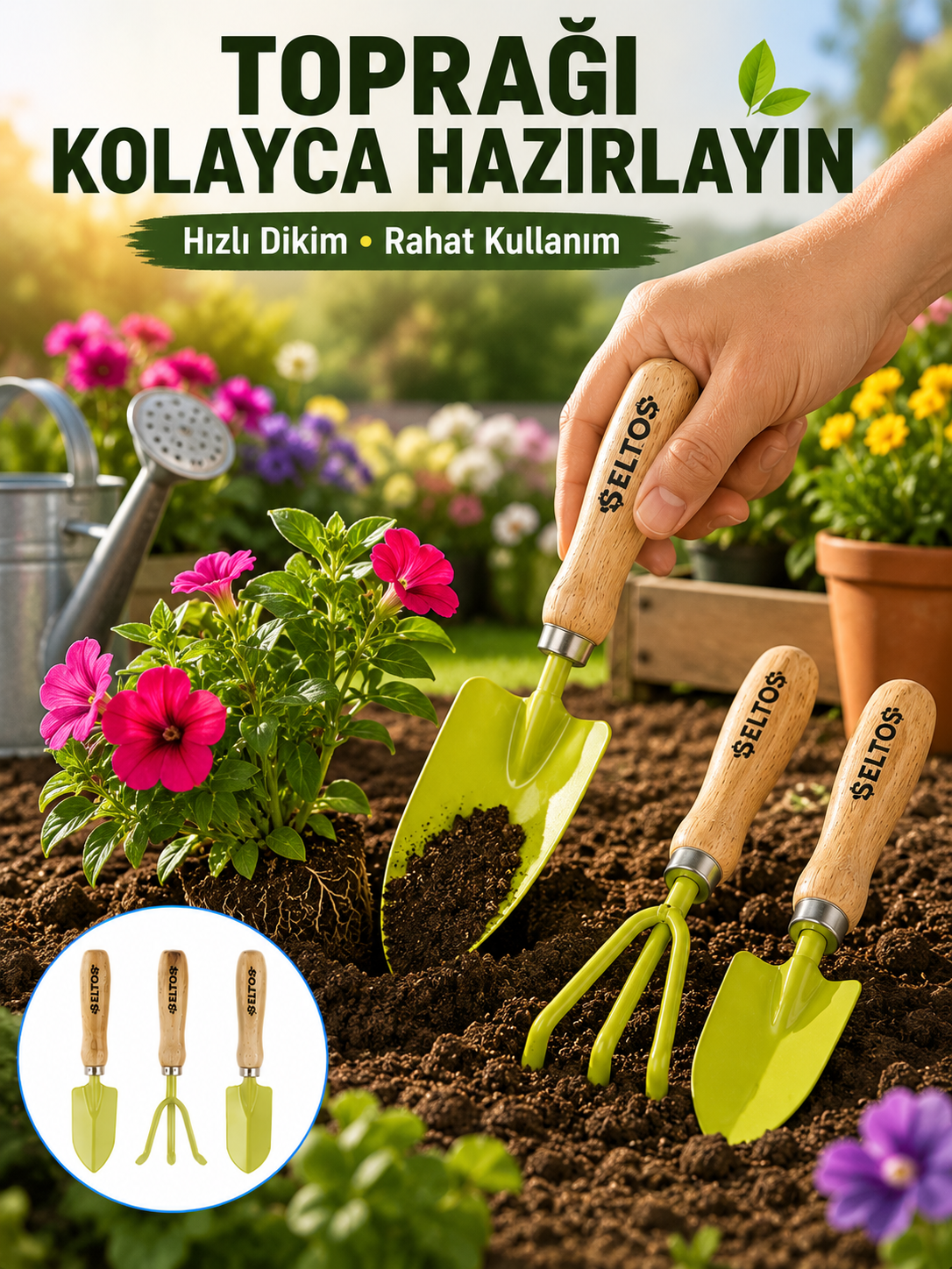 Bahçe El Aletleri Seti Toprak Düzenleme ve Dikim Aparatı - Lisinya