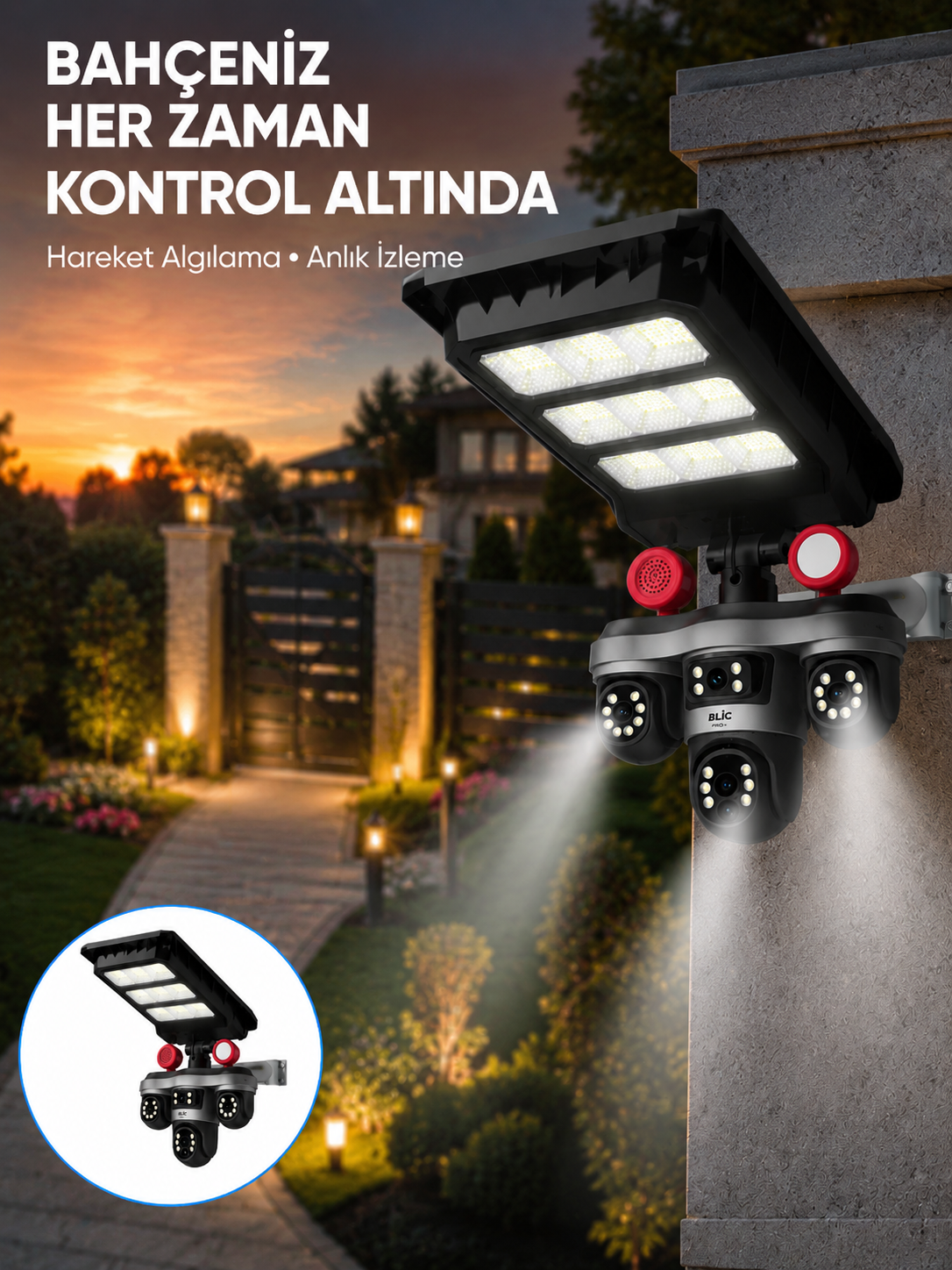 Güneş Enerjili 3 Lens Akıllı Güvenlik Kamerası LED Projektörlü Dış Mekan Koruma Sistemi - Lisinya Güneş Enerjili 3 Lens Akıllı Güvenlik Kamerası LED Projektörlü Dış Mekan Koruma Sistemi - Lisinya