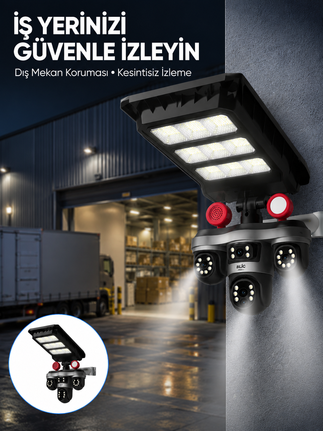 Solar Panelli 3 Lens Dış Mekan Güvenlik Kamerası Hareket Algılamalı LED Aydınlatmalı - Lisinya Solar Panelli 3 Lens Dış Mekan Güvenlik Kamerası Hareket Algılamalı LED Aydınlatmalı - Lisinya