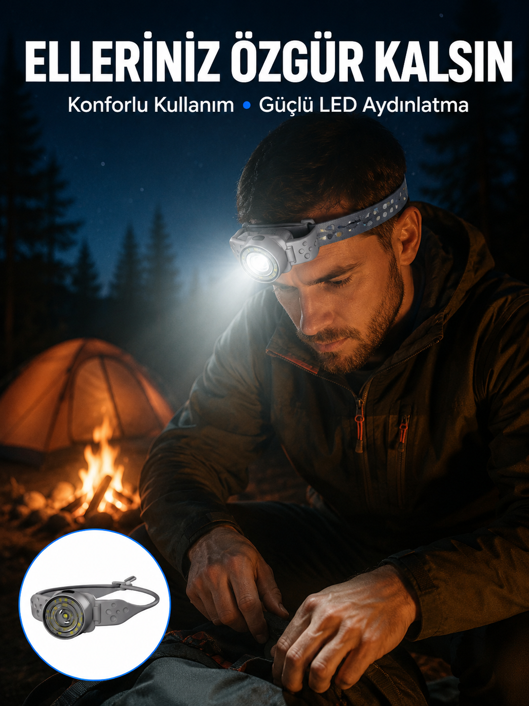 LED Kafa Feneri Ayarlanabilir Baş Bantlı Güçlü Aydınlatma Lambası - Lisinya