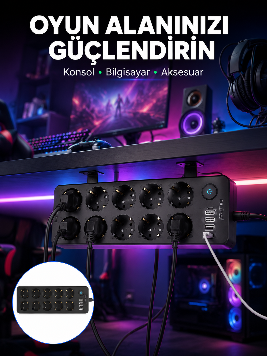 USB ve Type-C Çıkışlı 10'lu Akım Korumalı Çoklu Priz Güç Dağıtıcı - Lisinya USB ve Type-C Çıkışlı 10'lu Akım Korumalı Çoklu Priz Güç Dağıtıcı - Lisinya