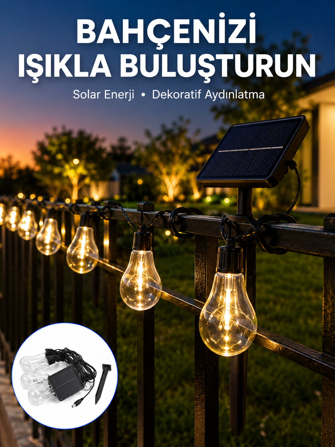 Solar LED Ampul Işık Dış Mekan Bahçe Pergola Balkon Dekoratif Aydınlatma - Lisinya Solar LED Ampul Işık Dış Mekan Bahçe Pergola Balkon Dekoratif Aydınlatma - Lisinya
