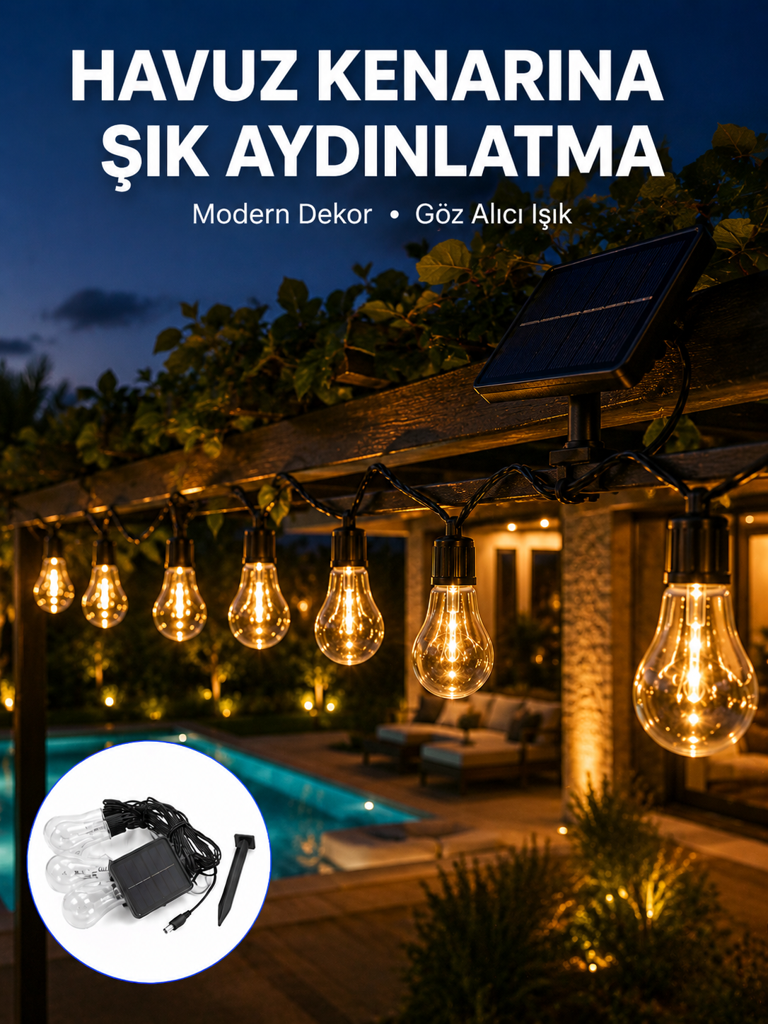 Güneş Enerjili Dış Mekan LED Ampul Işık Zinciri Bahçe ve Teras Dekorasyonu - Lisinya Güneş Enerjili Dış Mekan LED Ampul Işık Zinciri Bahçe ve Teras Dekorasyonu - Lisinya