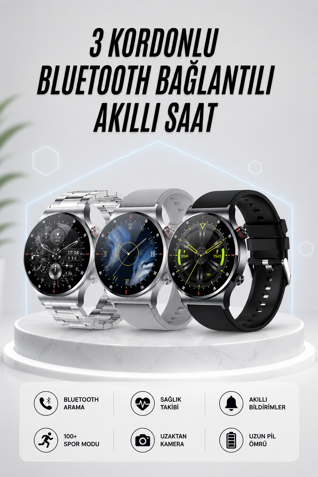 Akıllı Saat Amoled Ekran Bluetooth Bağlantılı Sesli Görüşme Nabız Ölçer - Lisinya