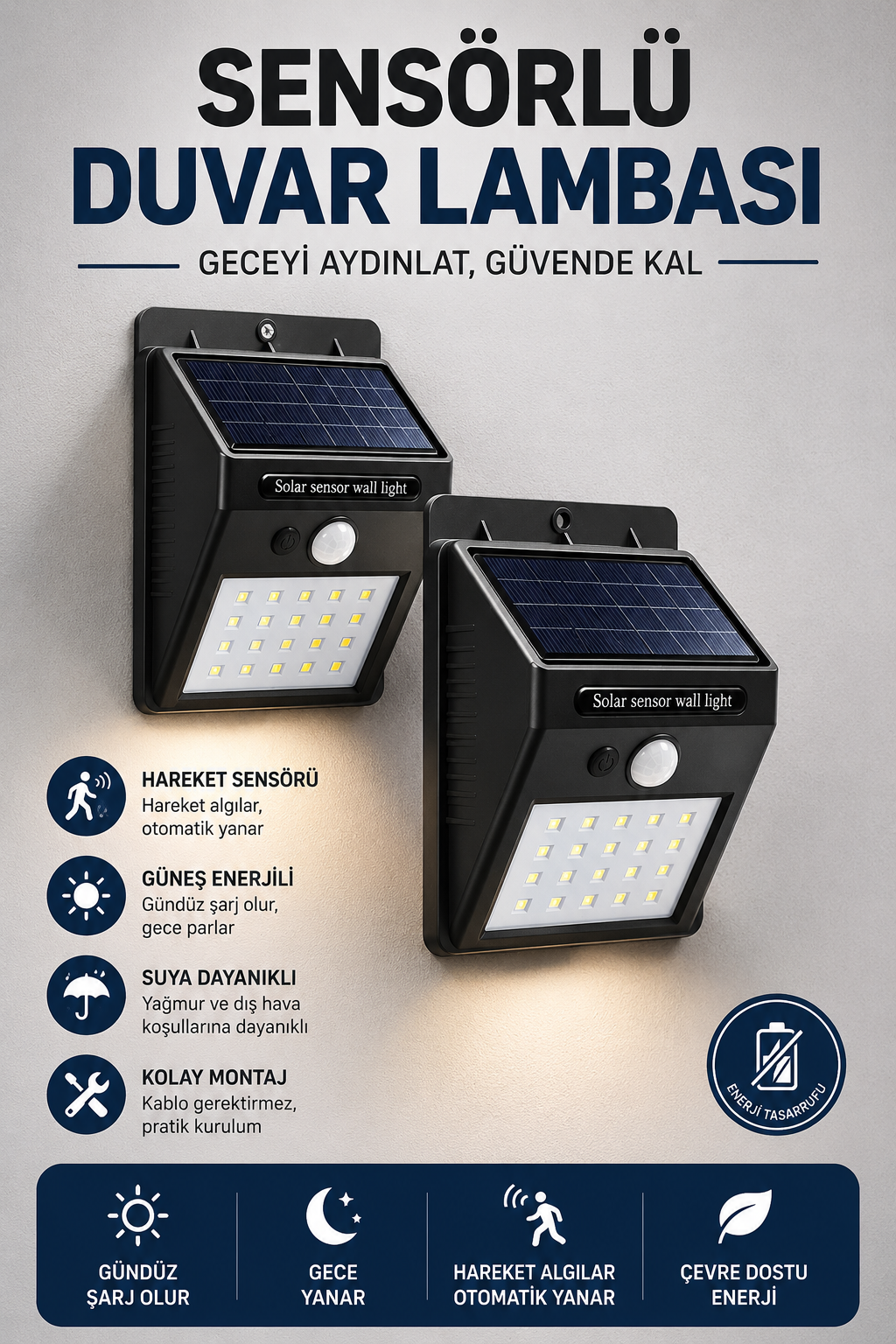 Solar Sensörlü Duvar Lambası Bahçe Lamba 20 Led Işık - Lisinya Solar Sensörlü Duvar Lambası Bahçe Lamba 20 Led Işık - Lisinya
