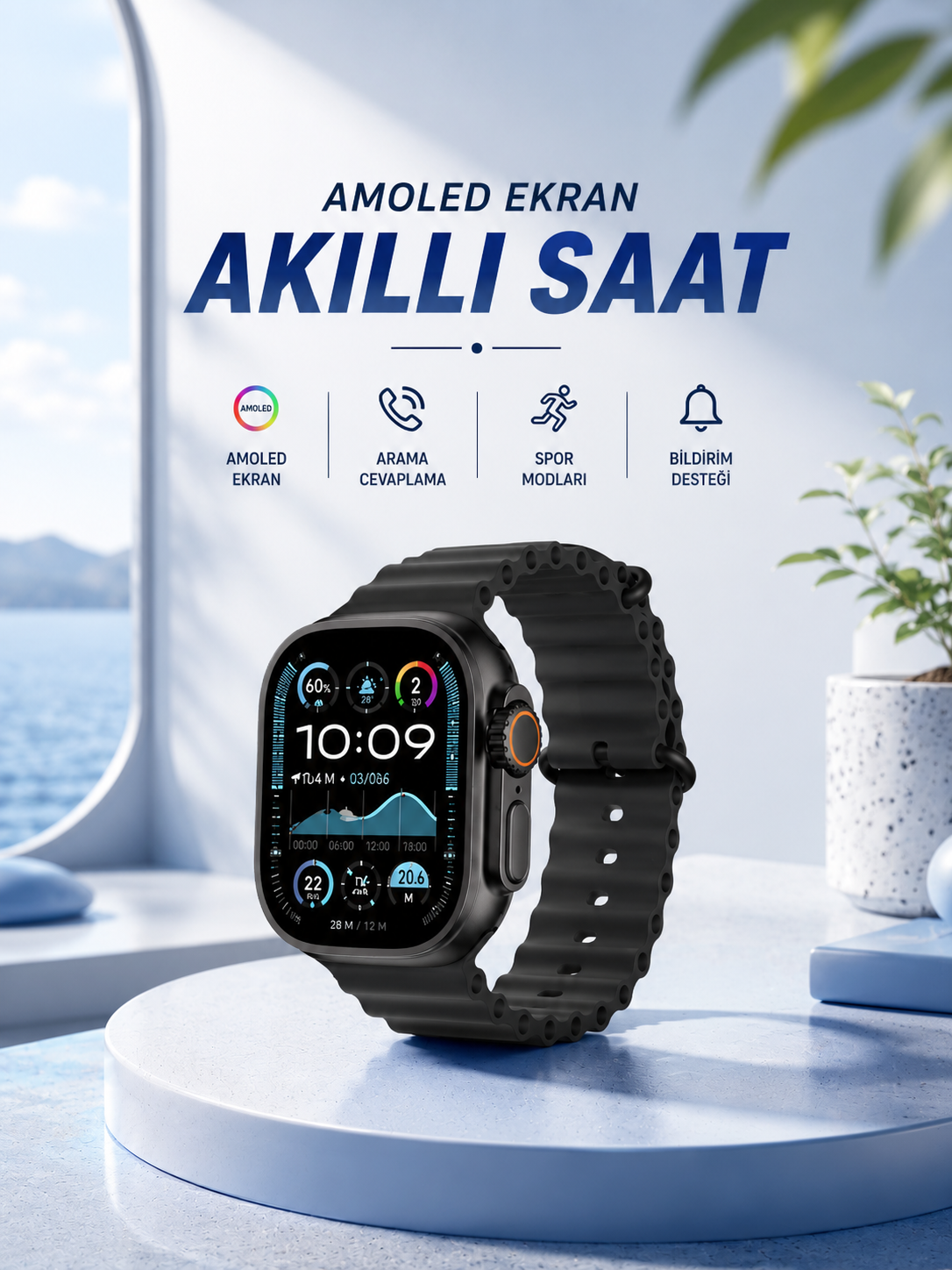 Akıllı Saat Bluetooth Bağlantılı NFC ve GPS Uyumlu Nabız Ölçer Sesli Görüşme - Lisinya