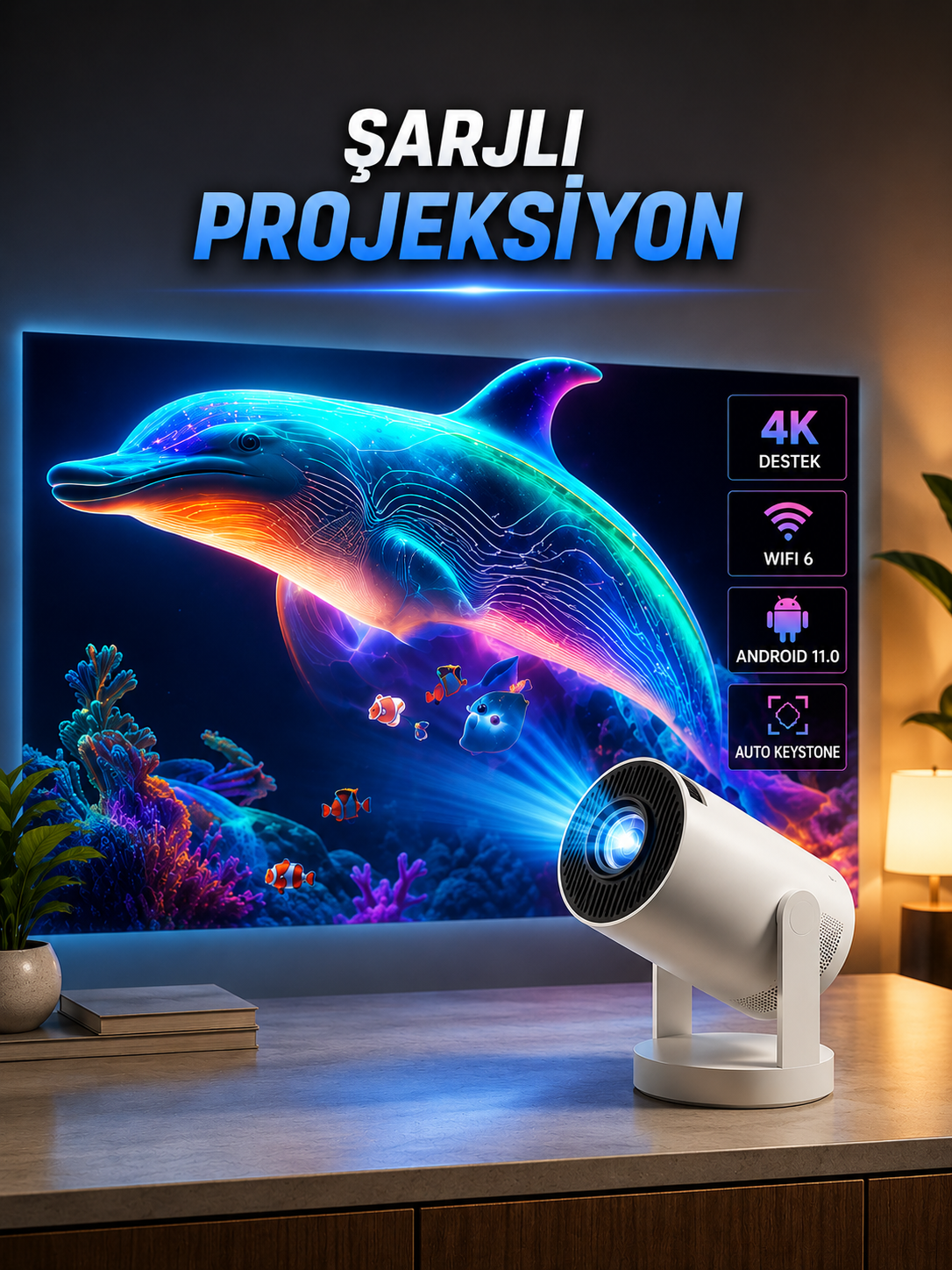 Taşınabilir Sinema Oyun Projektörü Akıllı Projeksiyon Android 11 - Lisinya