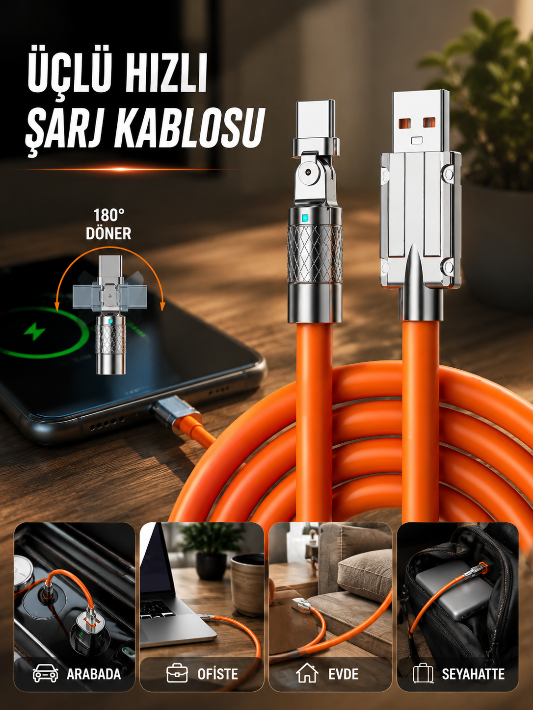 3 İn 1 Süper Hızlı Şarj Kablosu Android ve İOS Uyumlu Silikon Şarj Kablosu - Lisinya 3 İn 1 Süper Hızlı Şarj Kablosu Android ve İOS Uyumlu Silikon Şarj Kablosu - Lisinya