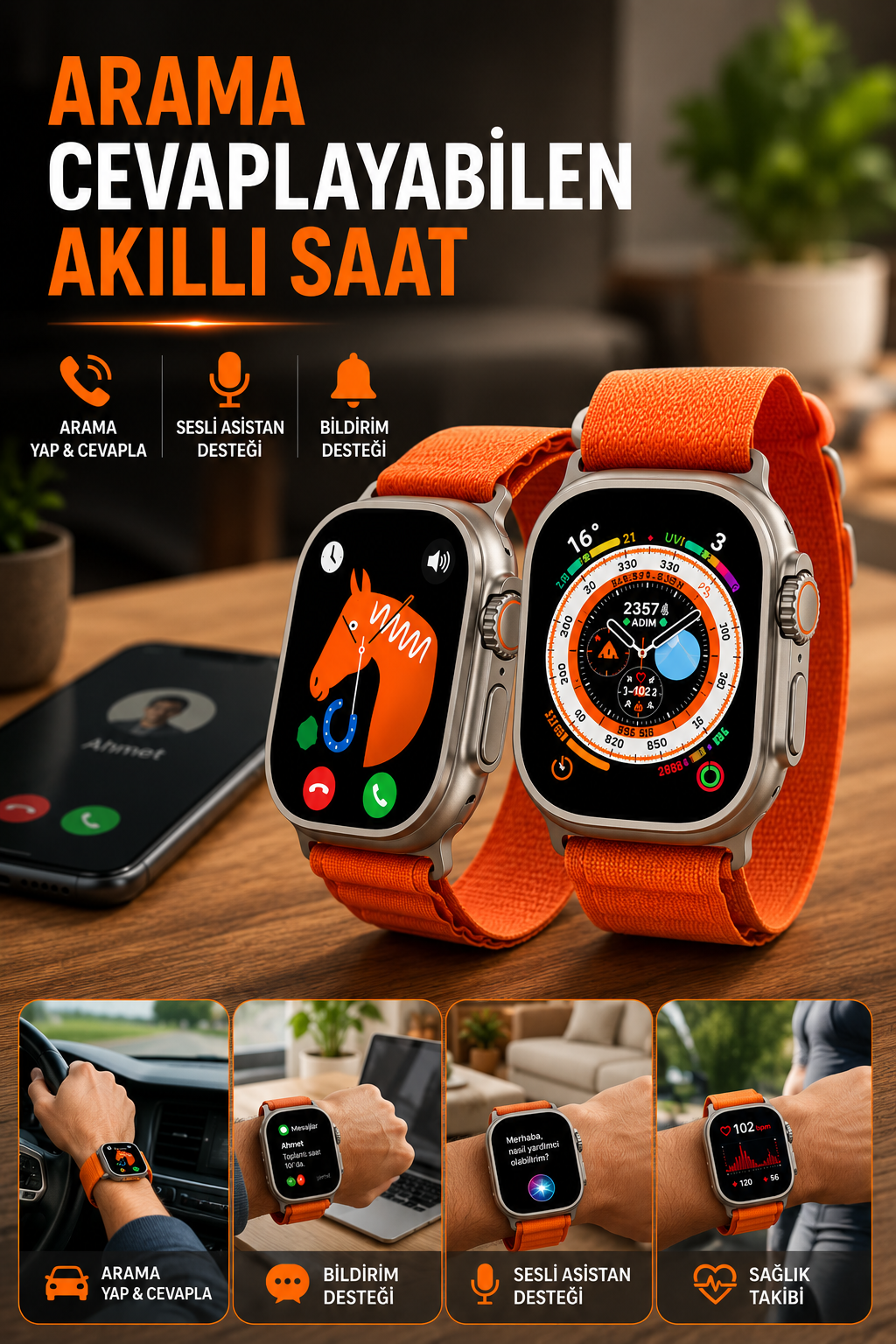 Uyku ve Nabız Takipli, Wireless Şarjlı Akıllı Saat Android ve iOS Uyumlu - Lisinya