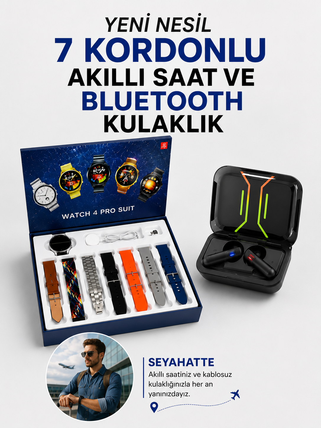 2025 Model Kablosuz Kulaklık ve Yeni Nesil Akıllı Saat Metal Kayış Plastik Kayış - Lisinya