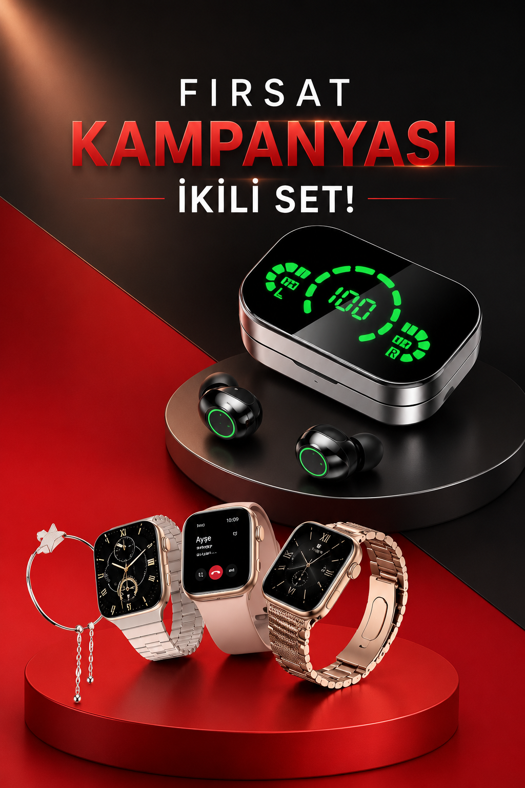 Yeni Nesil Kaliteli Akıllı Saat ve Kablosuz Bluetooth Kulaklık Yüksek Ses Kaliteli - Lisinya