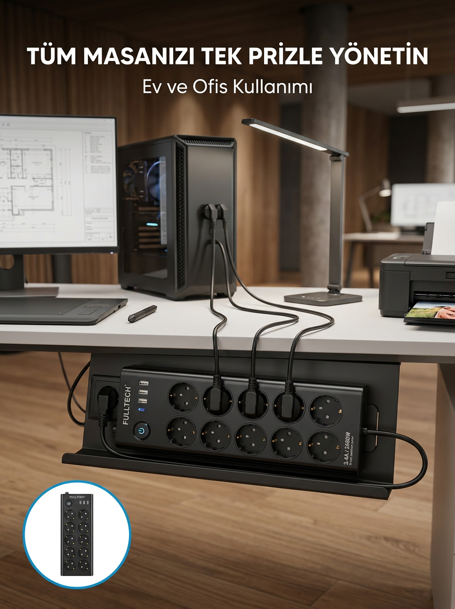 USB ve Type-C Şarj Özellikli 10'lu Çoklu Priz - Lisinya USB ve Type-C Şarj Özellikli 10'lu Çoklu Priz - Lisinya