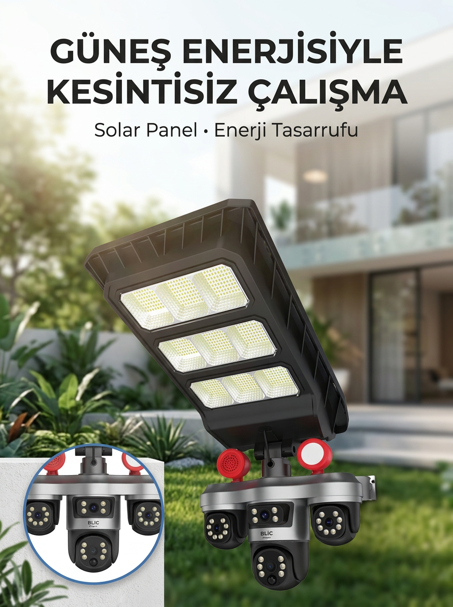 Solar Panelli Akıllı Güvenlik Kamerası LED Projektörlü - Lisinya Solar Panelli Akıllı Güvenlik Kamerası LED Projektörlü - Lisinya
