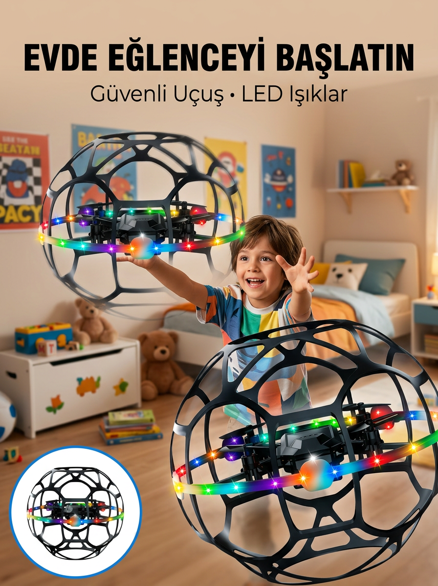 El Hareketi Kontrollü Futbol Topu Tasarımlı Drone LED Işıklı - Lisinya El Hareketi Kontrollü Futbol Topu Tasarımlı Drone LED Işıklı - Lisinya