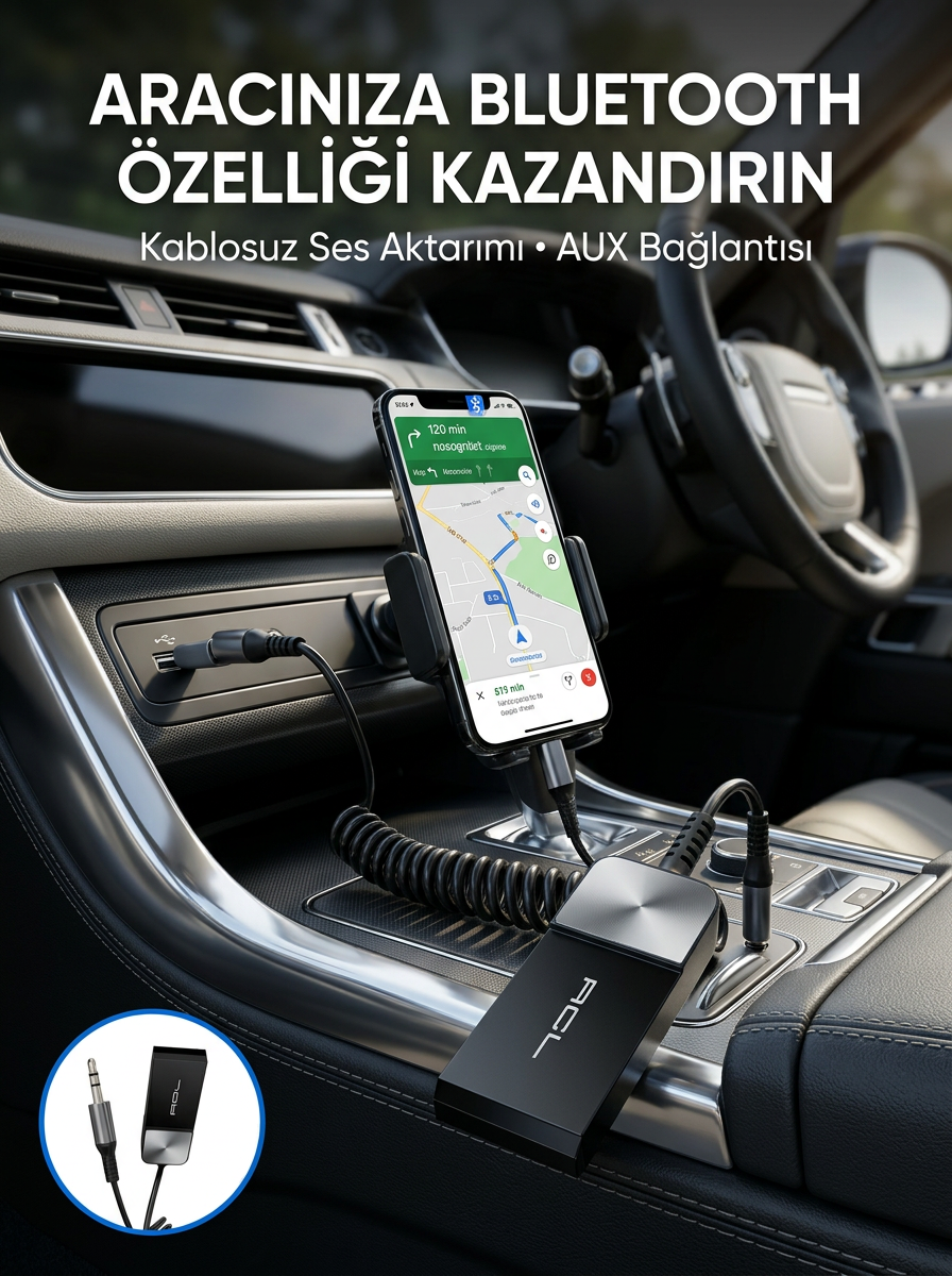 Araç ve Ev Ses Sistemleri İçin Bluetooth AUX Adaptörü - Lisinya Araç ve Ev Ses Sistemleri İçin Bluetooth AUX Adaptörü - Lisinya