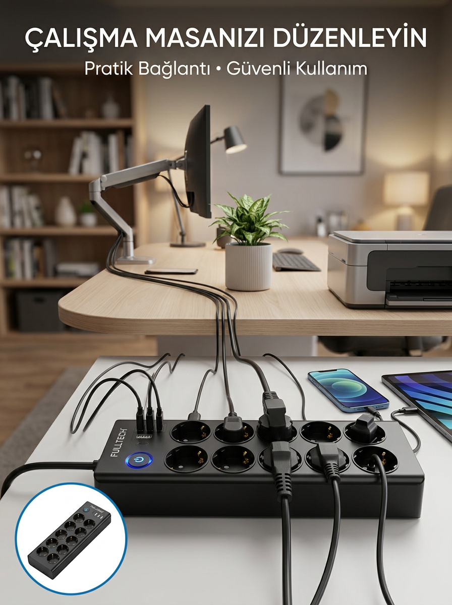 Akım Korumalı 10'lu Çoklu Priz USB-A ve Type-C Şarj Çıkışlı - Lisinya Akım Korumalı 10'lu Çoklu Priz USB-A ve Type-C Şarj Çıkışlı - Lisinya