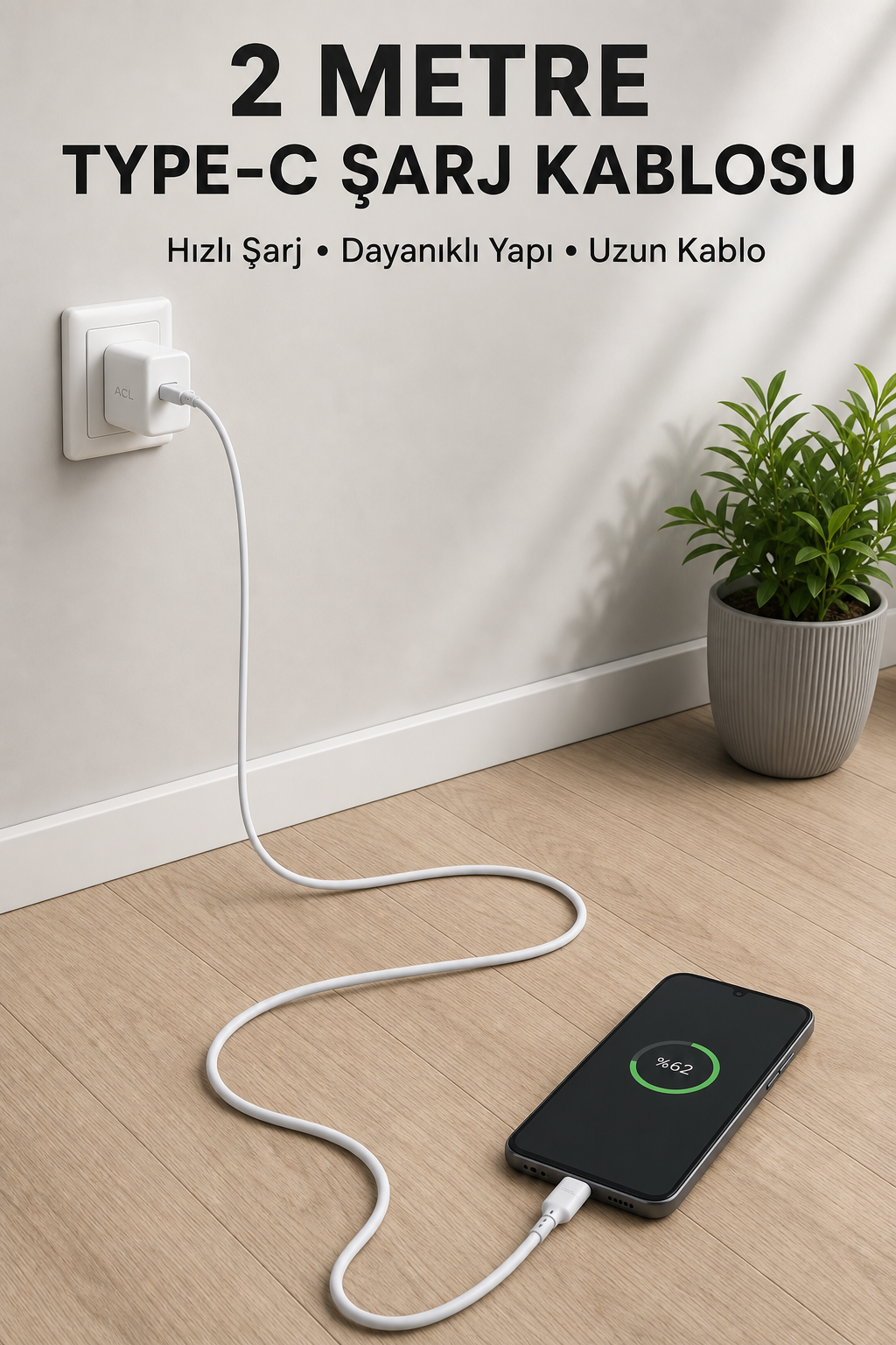 USB-A to Type-C 2 Metre Hızlı Şarj Kablosu - Lisinya