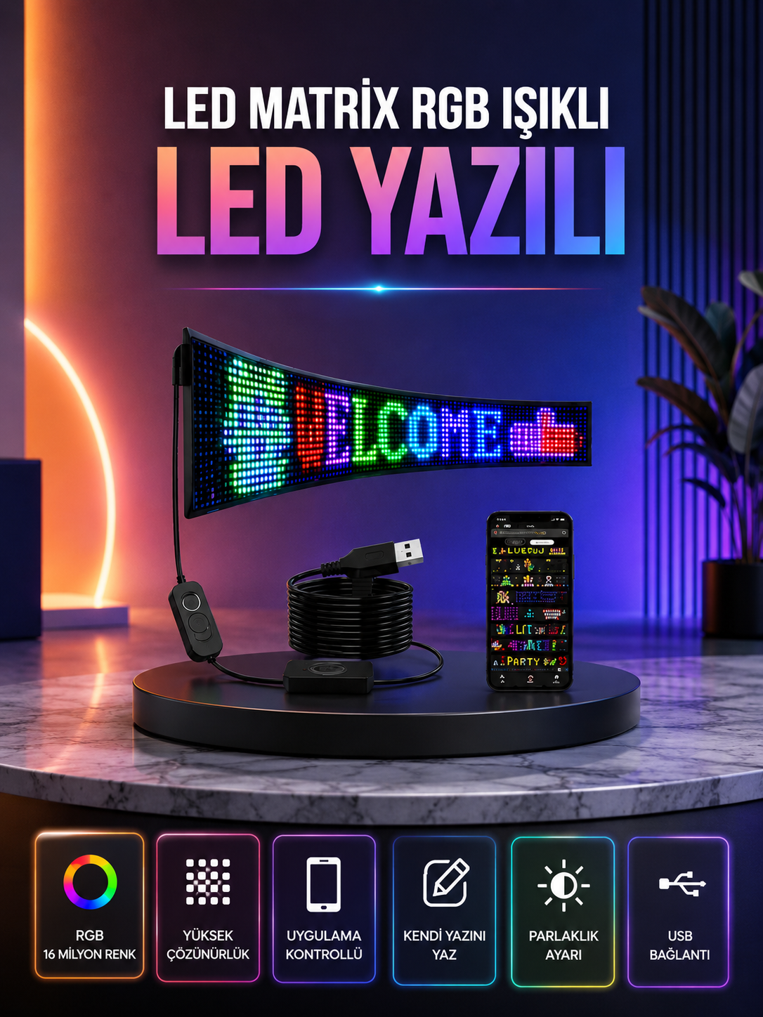 Şık ve Fonksiyonel RGB LED Panel Canlı Renk Yansımalı Işık Sistemi - Lisinya