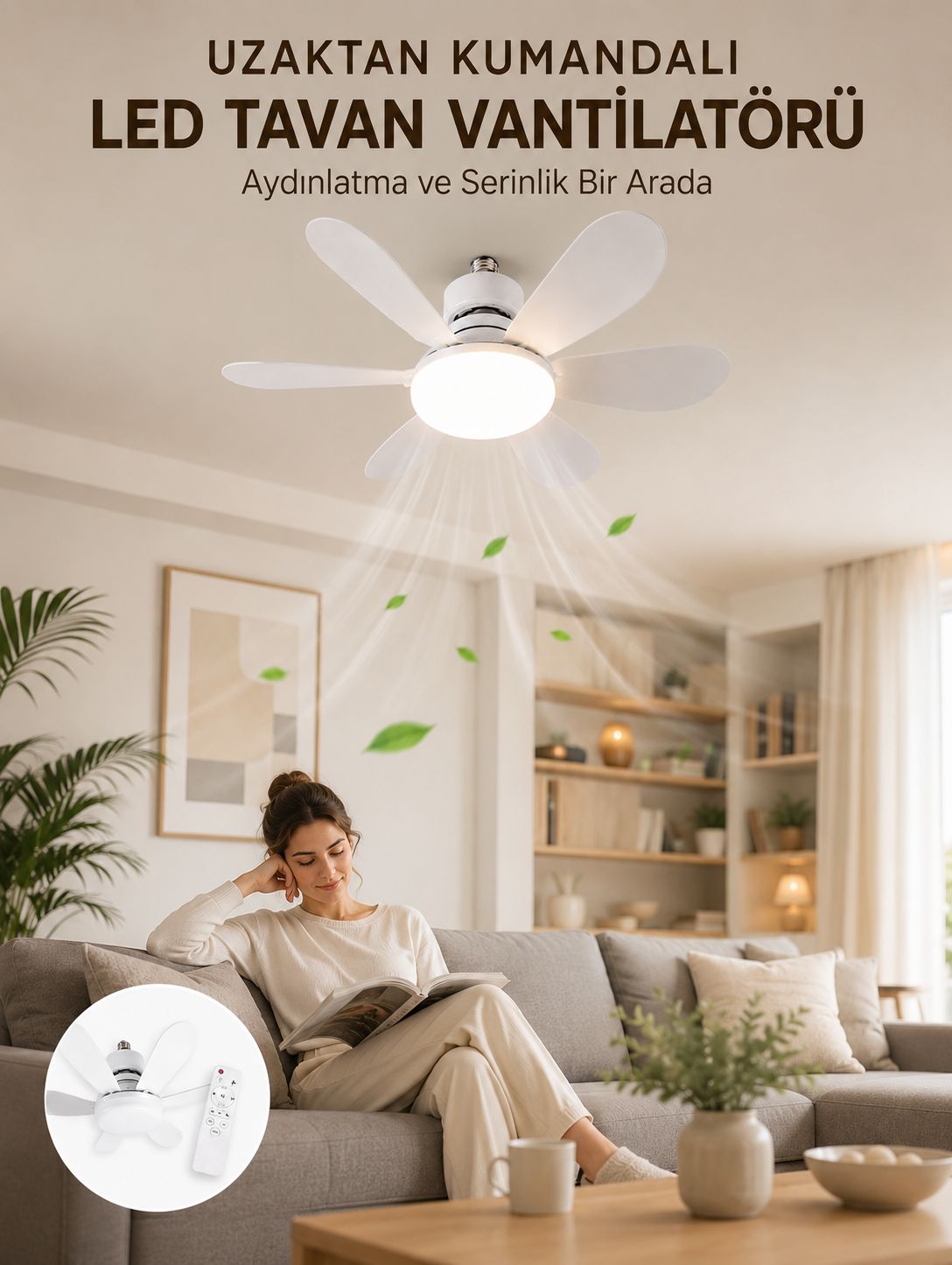 Yüksek Aydınlatma Performansına Sahip LED Tavan Fanı Sessiz Çalışma Güçlü Esinti ve Uzaktan Kumanda Kontrolü - Lisinya