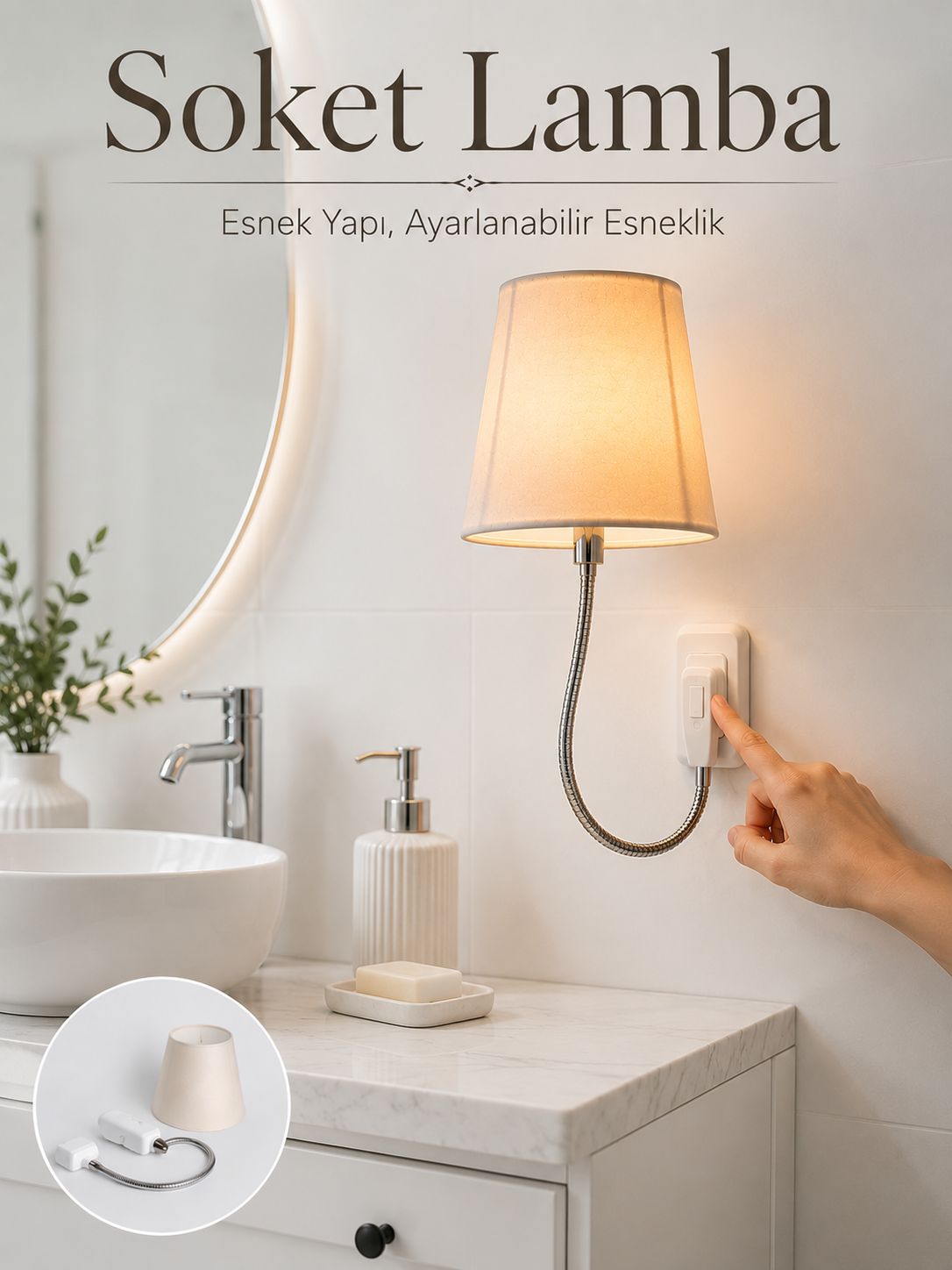 Soket Tipi Ayarlanabilir Başlıklı Dekoratif Gece Lambası - Lisinya Soket Tipi Ayarlanabilir Başlıklı Dekoratif Gece Lambası - Lisinya