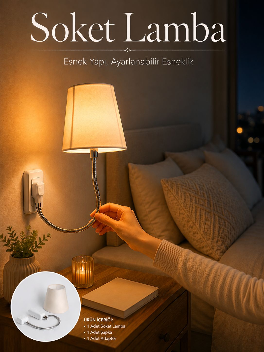 Soket Lamba Yatak Başı Işığı Ayarlanabilir Boyunlu - Lisinya Soket Lamba Yatak Başı Işığı Ayarlanabilir Boyunlu - Lisinya