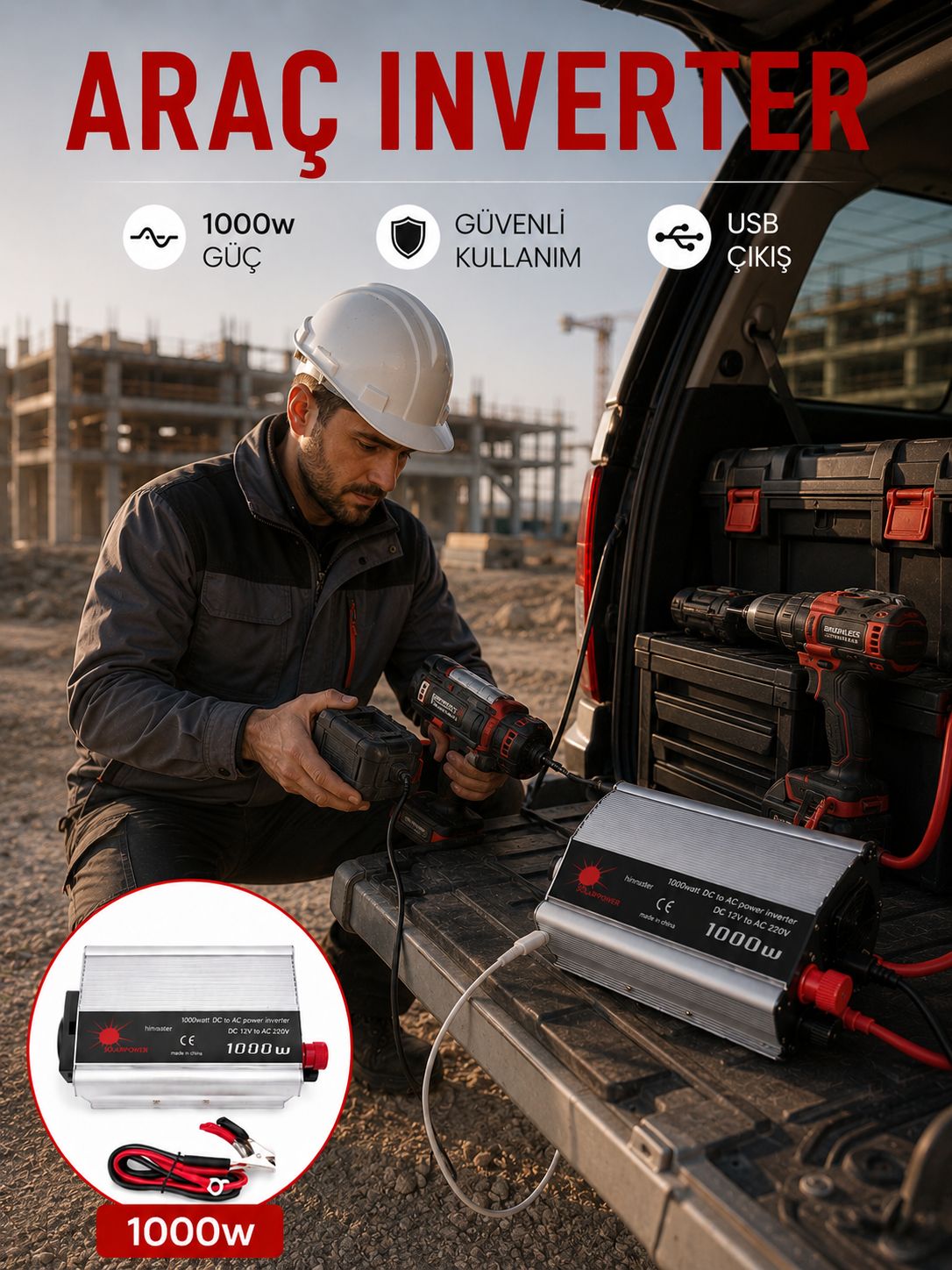 Araçtan Elektrik Kullanımı Sağlayan 1000W Akü İnvertör - Lisinya Araçtan Elektrik Kullanımı Sağlayan 1000W Akü İnvertör - Lisinya