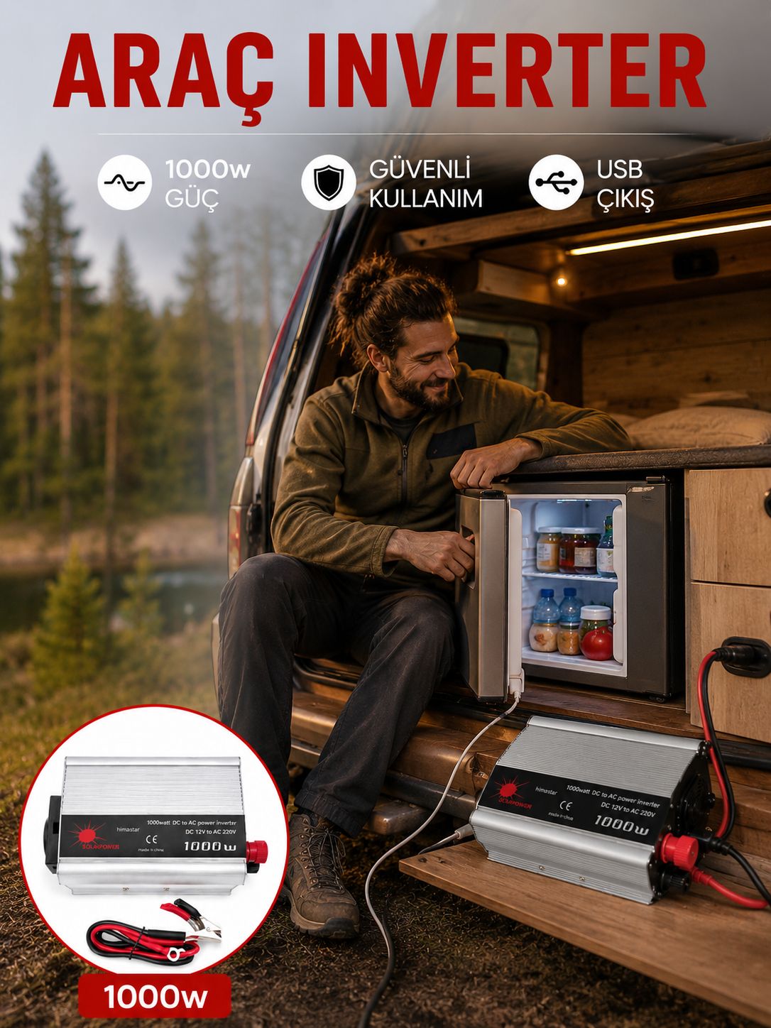 1000 Watt Oto İnvertör Elektrik Dönüştürücü Ev Tipi Priz - Lisinya