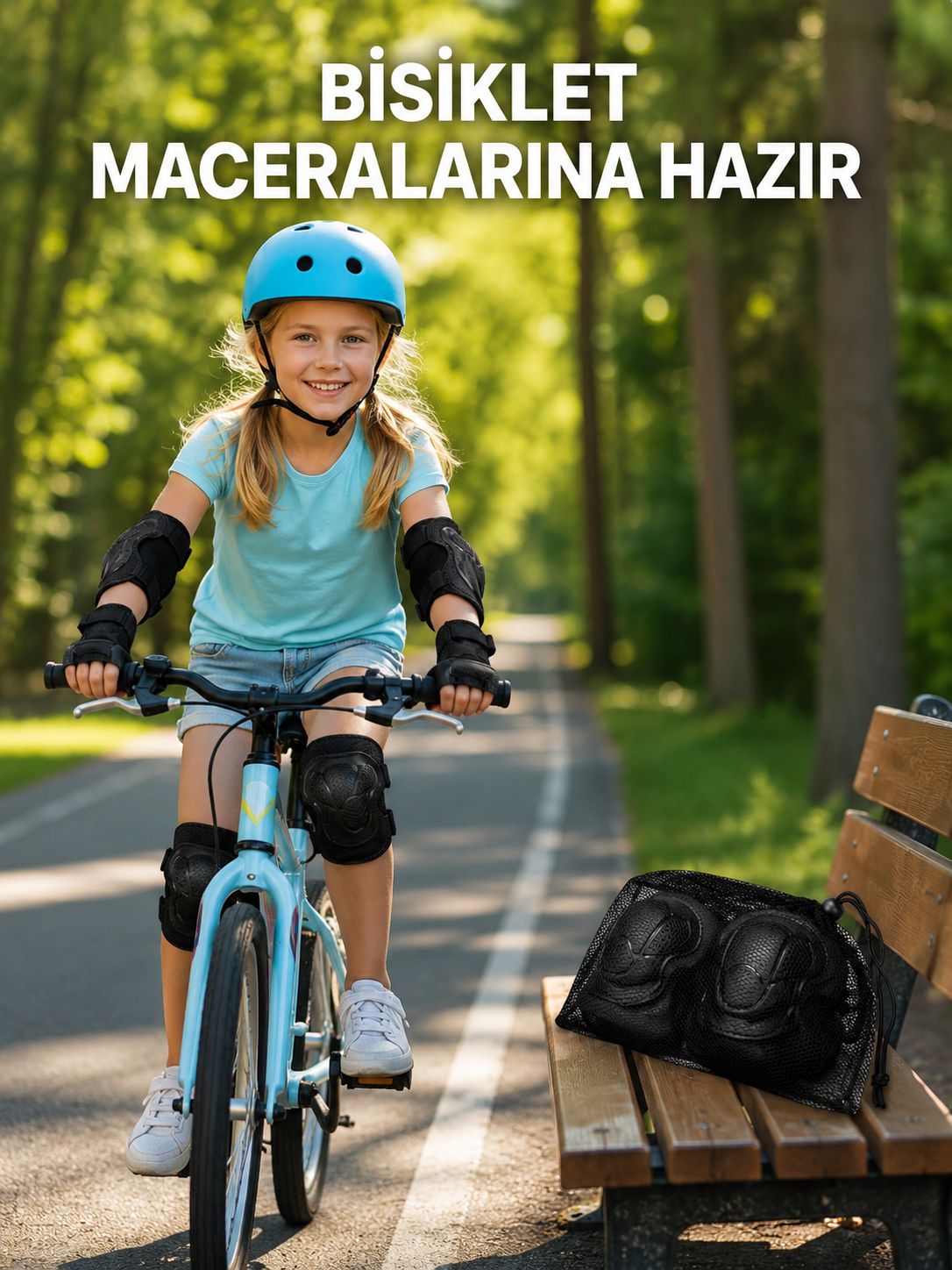 2'li Çocuk Koruyucu Spor Seti Siyah Dizlik Dirseklik El Bilek Koruyucu - Lisinya