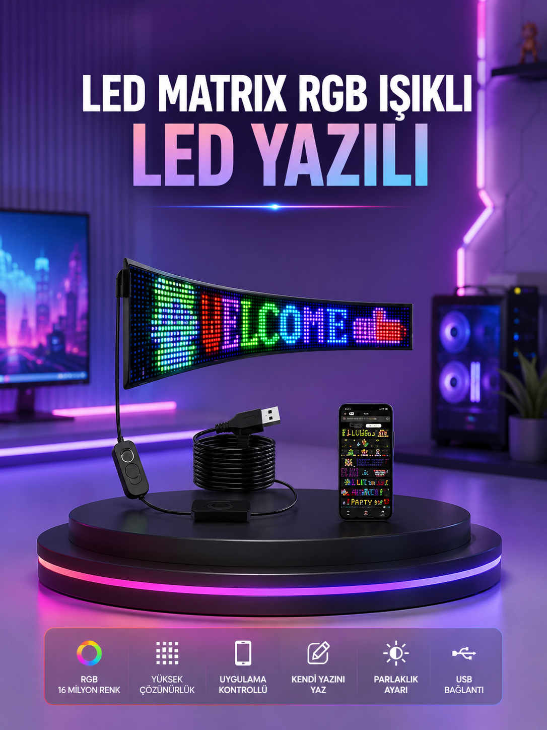 RGB LED Panel Renkli Işık Efektli Dekoratif Aydınlatma - Lisinya