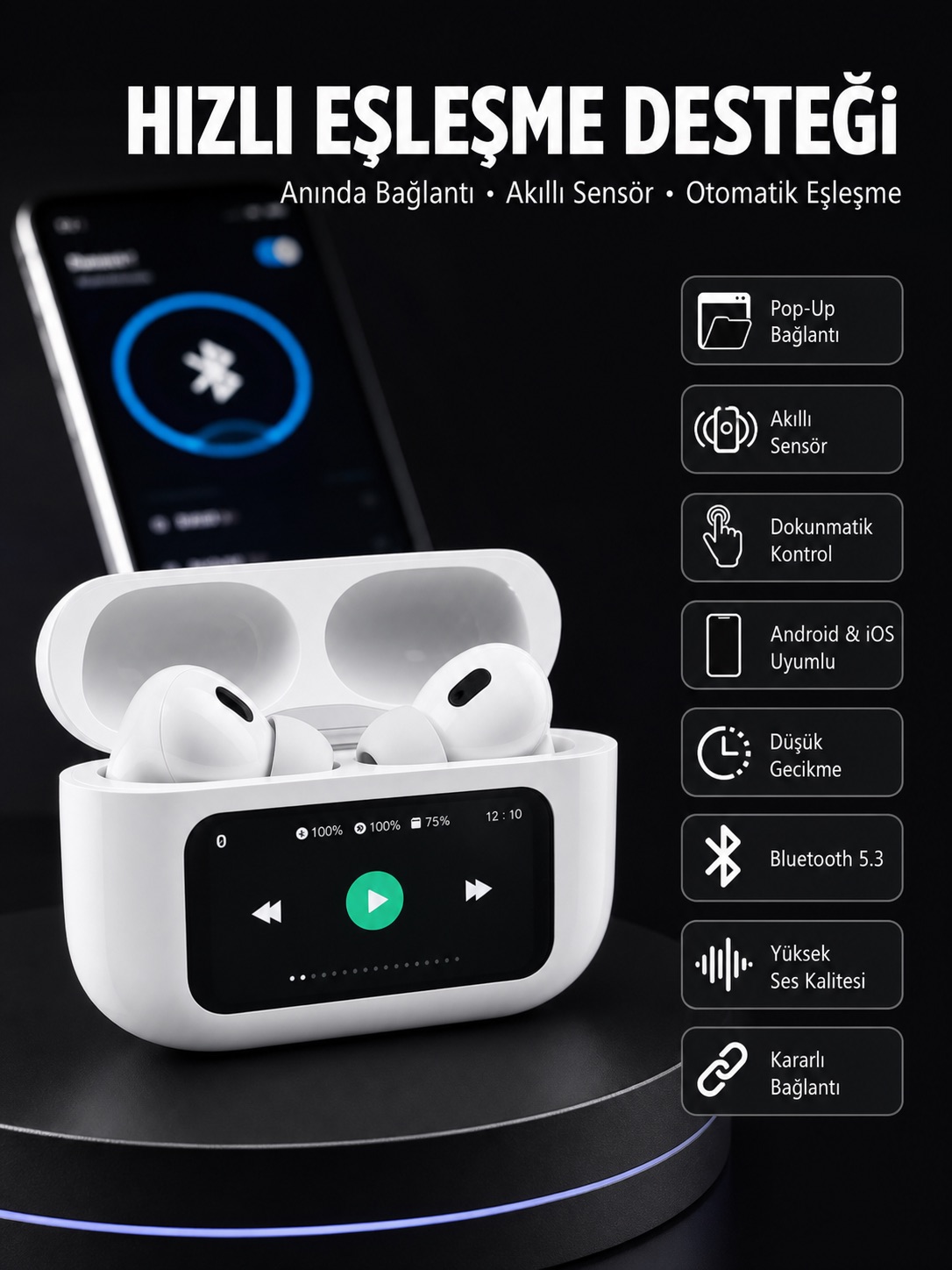 Dokunmatik Ekranlı ANC/ENC Yeni Nesil Pro Bluetooth Kulaklık Dokunmatik Ekran Yeni Nesil - Lisinya Dokunmatik Ekranlı ANC/ENC Yeni Nesil Pro Bluetooth Kulaklık Dokunmatik Ekran Yeni Nesil - Lisinya