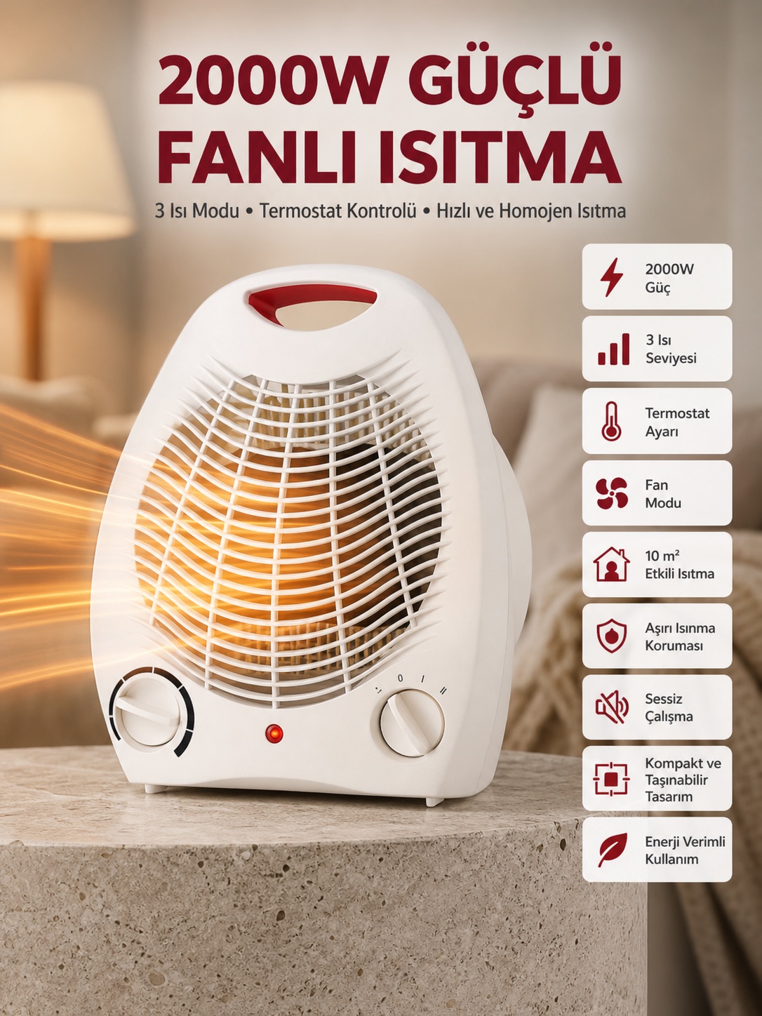 2000W Taşınabilir Elektrikli Fanlı Isıtıcı – Hızlı Isınma, Kompakt Boy - Lisinya 2000W Taşınabilir Elektrikli Fanlı Isıtıcı – Hızlı Isınma, Kompakt Boy - Lisinya