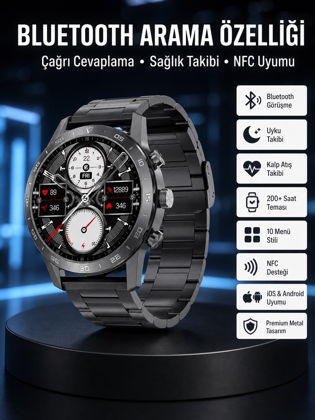 Çağrı Cevaplama Sesli Asistan Çoklu Dil Desteği 5.0 Bluetooth Akıllı Saat - Lisinya