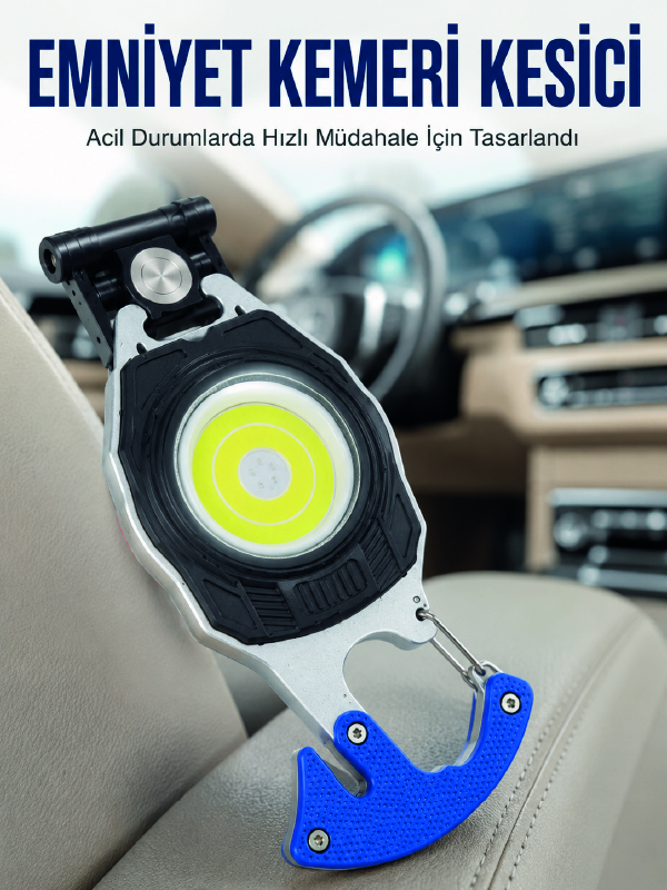 Şarjlı Acil Durum Feneri Elektronik Çakmak Tornavida ve Emniyet Kemeri Kesicili Taşınabilir El Feneri - Lisinya