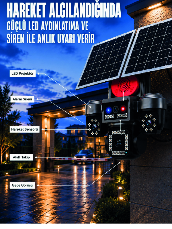 4 Kameralı 4G SIM Kart Destekli Güneş Enerjili Akıllı Güvenlik Kamerası - Lisinya 4 Kameralı 4G SIM Kart Destekli Güneş Enerjili Akıllı Güvenlik Kamerası - Lisinya