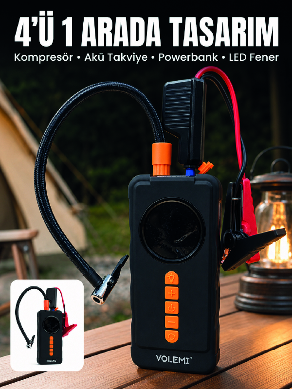 4'ü 1 Arada Akü Takviye Cihazı Dijital Lastik Şişirme Kompresörü 10000mAh Powerbank ve LED Fener - Lisinya 4'ü 1 Arada Akü Takviye Cihazı Dijital Lastik Şişirme Kompresörü 10000mAh Powerbank ve LED Fener - Lisinya