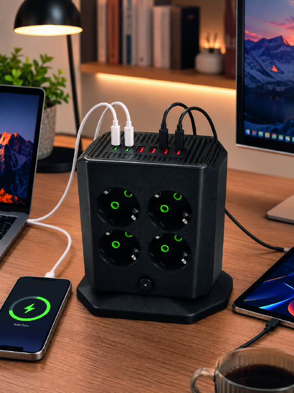 8'li Dikey Çoklu Priz 4 USB 2 Type-C Girişli Akım Korumalı Uzatma Prizi - Lisinya 8'li Dikey Çoklu Priz 4 USB 2 Type-C Girişli Akım Korumalı Uzatma Prizi - Lisinya