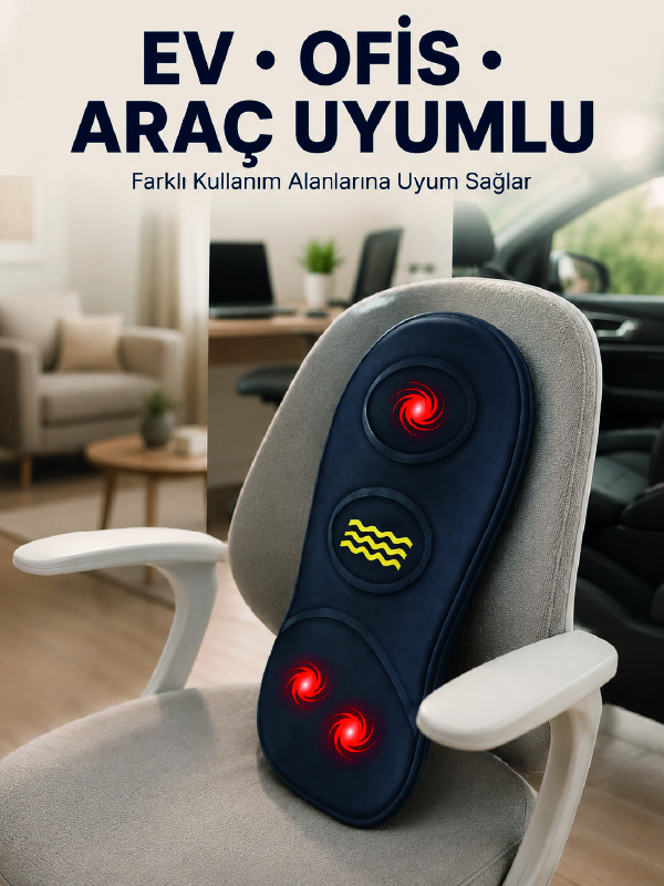 Isıtmalı Bel Masaj Minderi Ev Ofis Araç Uyumlu Titreşimli Destek - Lisinya