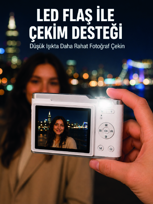 Beyaz 4K Video Kayıtlı 48 MP Dijital Fotoğraf Makinesi Otomatik Odaklama - Lisinya