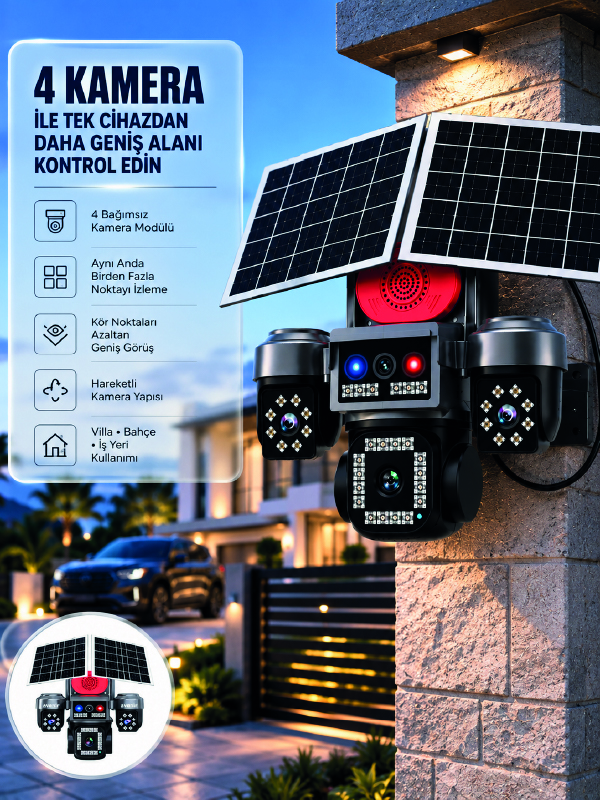 SIM Kart Destekli 4 Kameralı Akıllı Dış Mekan Güvenlik Kamerası - Lisinya SIM Kart Destekli 4 Kameralı Akıllı Dış Mekan Güvenlik Kamerası - Lisinya