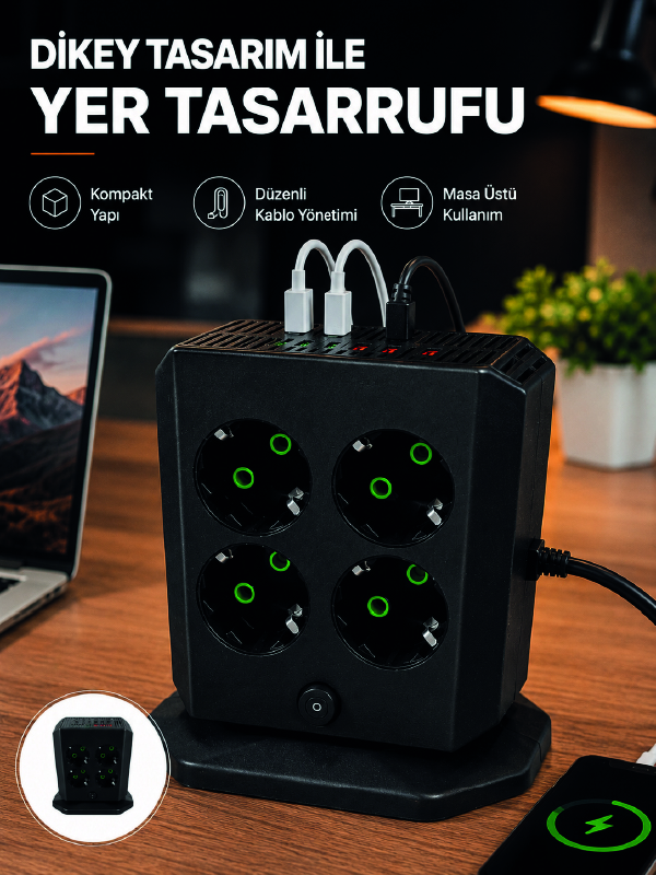 Dikey Priz Kulesi 8 AC Priz 4 USB 2 Type-C Çocuk Korumalı Güç Dağıtıcı - Lisinya Dikey Priz Kulesi 8 AC Priz 4 USB 2 Type-C Çocuk Korumalı Güç Dağıtıcı - Lisinya