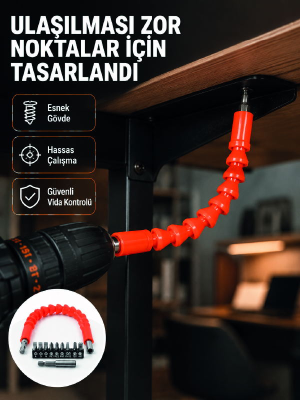 DMAX Esnek Şaftlı Matkap Bits Uç Seti 12 Parça Vida Montaj ve Tamir Seti - Lisinya