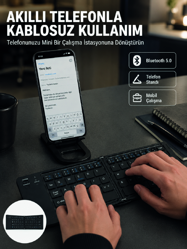 Taşınabilir Katlanabilir Bluetooth Klavye iOS Android Windows Uyumlu - Lisinya Taşınabilir Katlanabilir Bluetooth Klavye iOS Android Windows Uyumlu - Lisinya