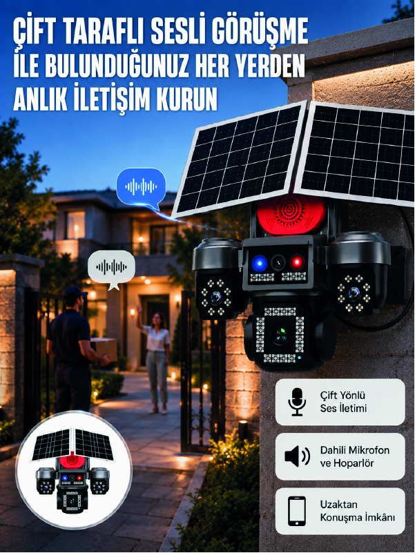 LED Projektörlü Sirenli Güneş Enerjili Akıllı Güvenlik Kamerası - Lisinya LED Projektörlü Sirenli Güneş Enerjili Akıllı Güvenlik Kamerası - Lisinya