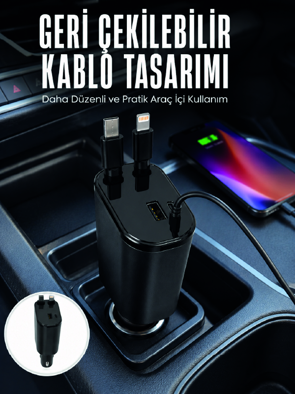 Dijital Voltaj Göstergeli Araç Şarj Cihazı Geri Çekilebilir Kablolu 4 Portlu Hızlı Şarj Adaptörü - Lisinya Dijital Voltaj Göstergeli Araç Şarj Cihazı Geri Çekilebilir Kablolu 4 Portlu Hızlı Şarj Adaptörü - Lisinya