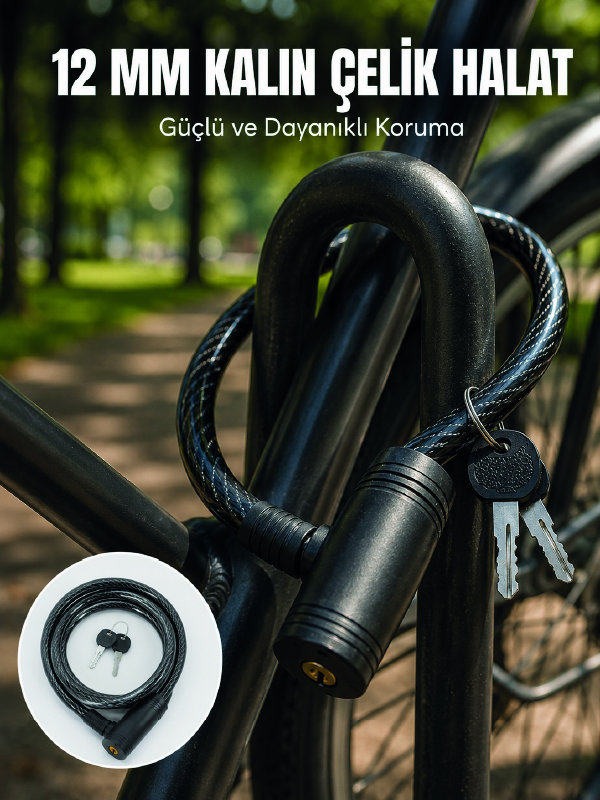 Anahtarlı Çelik Halat Kilit 12 mm Güçlü Bisiklet Kilidi 80 cm PVC Kaplamalı Elektrikli Scooter ve Motosiklet Uyumlu - Lisinya Anahtarlı Çelik Halat Kilit 12 mm Güçlü Bisiklet Kilidi 80 cm PVC Kaplamalı Elektrikli Scooter ve Motosiklet Uyumlu - Lisinya